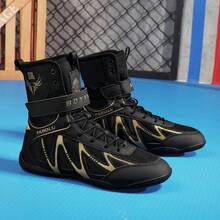 男士摔跤鞋，轻便的Sdtdid拳击鞋，采用超细纤维绒面革制成，适用于健身房、力量举重、健美、训练等。 - 黑色 - 查看 1