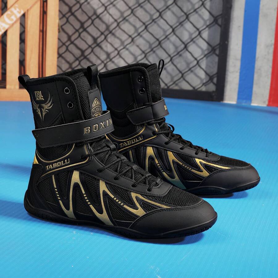 男士摔跤鞋，轻便的Sdtdid拳击鞋，采用超细纤维绒面革制成，适用于健身房、力量举重、健美、训练等。 - 黑色 - 查看 1