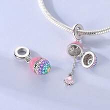 1pc Silver-Plated Openable Charm Series Paw Print, Four-Leaf Clover, Starry Sky, Butterfly Egg Pendant, Suitable For Bracelets, Necklaces, DIY Jewelry Making, Surprise Gift For Family And Friends, Easter - Silver - View 3