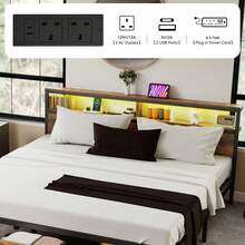 BALCONERA Super King Size Brown Metal Platform Bed Frame, LED With Headboard, Type-C USB Ports & Charging Outlets, No Box Spring Required - Brown - View 5