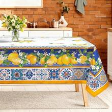 Spring Summer Capri Lemons Table Cloth Rectangle Machine Washable Italian Lemon Tablecloth 152 * 213 Cm Polyester Blue Table Cover For Kitchen Dinner Party Outdoor Decor  Dfe - Capri Lemon - View 1