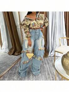 Autumn New Fashion Floral Denim Overalls Suit - Nhiều màu - Xem 2