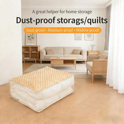 4-Piece Storage Master Set: Thick 3D Pattern Comforter Storage Bags (3 Sizes: 54x38x20cm / 56x40x22cm / 70x50x24cm), Made Of Non-Woven Fabric + PEVA Waterproof Material, With Transparent Window, 3D Expandable Design And Double Zipper Seal