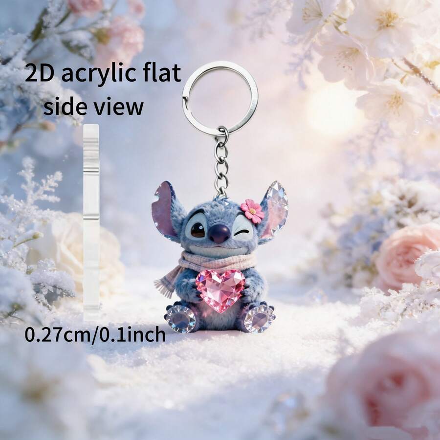 1 chiếc móc khóa acrylic 2D phẳng hình trái tim Stitch nháy mắt trong phim "Lilo & Stitch", kiểu dáng unisex, vật dụng cần thiết cho người hâm mộ, móc khóa/móc chìa khóa độc đáo, thiết thực và trang trí, quà tặng ngày lễ, móc chìa khóa xe hơi, móc khóa ba lô/ví, vật dụng cần thiết cho các dịp lễ, thích hợp cho sinh nhật, Ngày Valentine, Giáng sinh. - Nhiều màu - Xem 1