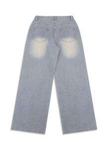 NVFelix Quần jeans nữ ống đứng dáng rộng, thiết kế rách cổ điển, phong cách đường phố Y2K, màu xanh dương, hàng mới về cho ngày Valentine. - Màu xanh lam - Xem 8