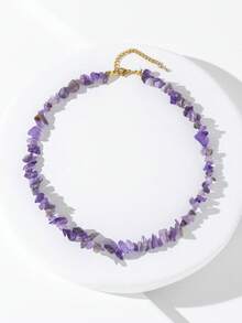 1pc Natural Stone Chip Necklace, Suitable For Women's Daily And Festival Wear - Multicolor - View 3