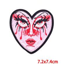 1pc Cartoon Teardrop Heart Face Embroidered Patch, Gothic Style, Suitable For DIY Clothing And Accessories - Hats, Jeans, Dresses Etc. Unique Design, Cute Cartoon Embroidered Applique - Heart-shaped Embroidery DIY Patch - View 5