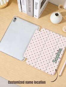 1pc Polka Dot Pattern Customized Tablet Case, Suitable For 10th/11th/10.2/10.5/Air4/Air5/10.9/Pro11/Air 11-In.(M2)-2024/Pro 11-In.(M4)-2024/ Air 11-Inch (M3) 2025/ (A16) 11 Inch 11th Generation 2025 Mini6/Mini7/Mini4/Air1/Air2/9.7, Tab A8 10.5 Inch 2022, Pink, Built-In Pencil Slot, Magnetic Sleep/Wake, Tri-Fold Stand, Minimalist/Cute Design. Note: Pencil Not Included, And Left Pencil Slot Cannot Be Charged Directly. - Pink - View 6
