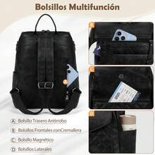 RAINSMORE Mochilas para Mujer de Cuero, Bolsa Mochila Antirrobo Mujer Bolsos De Hombro Grandes para Trabajo Casual Viaje - Verde - Ver 5