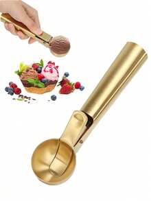 Golden/Silver Stainless Steel Ice Cream Scoop, Elastic Multifunctional Ice Cream Scoop, Creative Fruit Watermelon Ice Cream Scoop - Multicolor - View 2