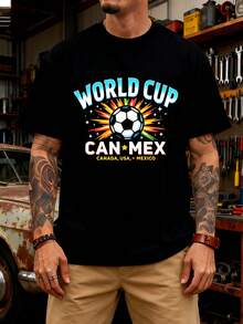 Men's Casual Fashion Graphic Tee World Cup Can Mex Soccer Ball T-Shirts For Men   T-Shirts Graphic T-Shirts For Men Vintage Stylish And Unique Prints, Suitable For Parties, Daily Wear, And Casual Occasions Streetwear The Favorite Of Fashionistas - 黑色 - 查看 1