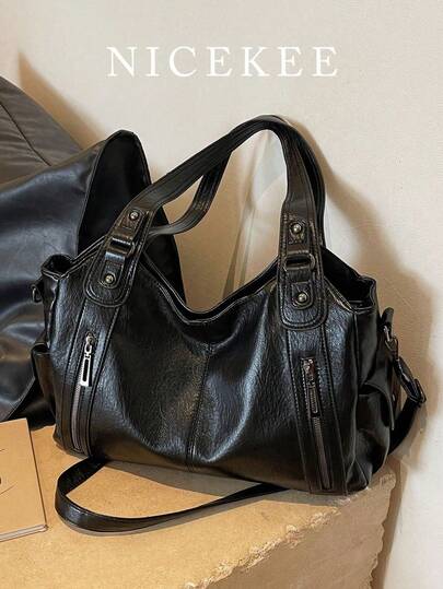 Large Capacity Solid Color Women's Shoulder Bag, Fashion Ladies Handbag With Roomy Space, Personalized Shoulder Crossbody Bag, Suitable For Daily Use, School, Outing, Shopping, Gift, Travel, Commuting , Valentines Gifts