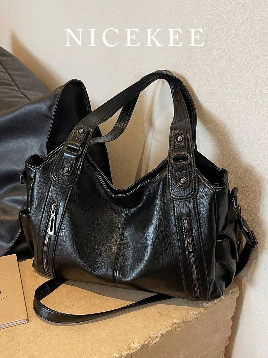 Large Capacity Solid Color Women's Shoulder Bag, Fashion Ladies Handbag With Roomy Space, Personalized Shoulder Crossbody Bag, Suitable For Daily Use, School, Outing, Shopping, Gift, Travel, Commuting , Valentines Gifts