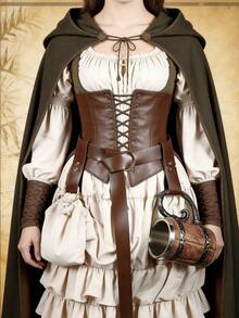 1 Set Faux Leather Retro Brown Belt With Double-Ring Skirt Clips & Cup Holder For Renaissance Outfits Viking Faire LARP Festivals Outfit Cosplay Props - 3PCS - View 12