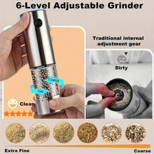 [Stainless Steel Grinder] 2pcs/1pc Rechargeable Electric Salt And Pepper Grinder Set, Premium Stainless Steel Automatic Pepper Salt Mill Grinder Set With LED Light, 3.2oz Larger Capacity, 6 Adjustable Coarseness - 2PCS - View 3