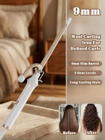 9毫米三档可调温羊毛卷发棒，打造持久优雅卷发
