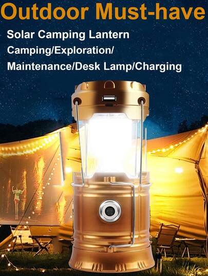 1pc Outdoor Portable Camping Lamp - Solar Lantern With Emergency Light Design, Brightness Adjustment + Waterproof + Hanging And Carrying Feature. Reliable Lighting Equipment For Various Scenarios Such As Outdoor Camping, Tunnel Maintenance, Earthquake Emergency Response, Night Security, Night Market Vending, And Balcony Landscaping.
