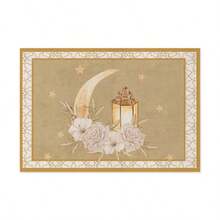 长方形亚麻餐垫，印有月亮和油灯图案，营造用餐氛围，隔热保温，西式餐垫 - 彩色 - 查看 8