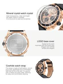 Coach Kent Series All Rose Gold Tone Black Bezel Gold Dial Black Leather Strap Watch - Black - View 9