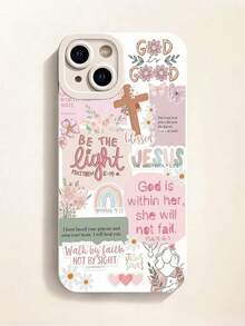 1pc Vintage Newspaper Patchwork Jesus God Slogan Floral Smiling Face Pattern Airbag Anti-Slip Soft Phone Case Compatible With Iphone 11/12/13/14/15/16 Pro Max Waterproof Shockproof Anti-Fall Scratch Resistant - 款式7(1pc) - 查看 2