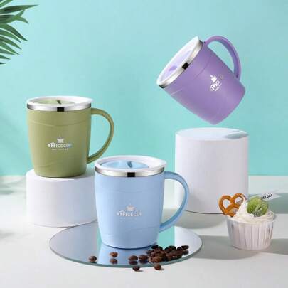 不锈钢保温防漏杯，双层壁保温杯带盖，男女通用，户外咖啡/牛奶杯