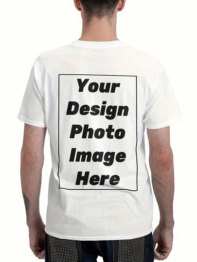 Oversized Custom T-Shirt Personalized Back Side Plus Size Tee Pure Cotton Tshirt - Add Your Image Photo Design - Men Women Adult Unisex Size - Solid Crew Neck Short Sleeve Tee Soft Comfortable Casual Workout Sportswear
