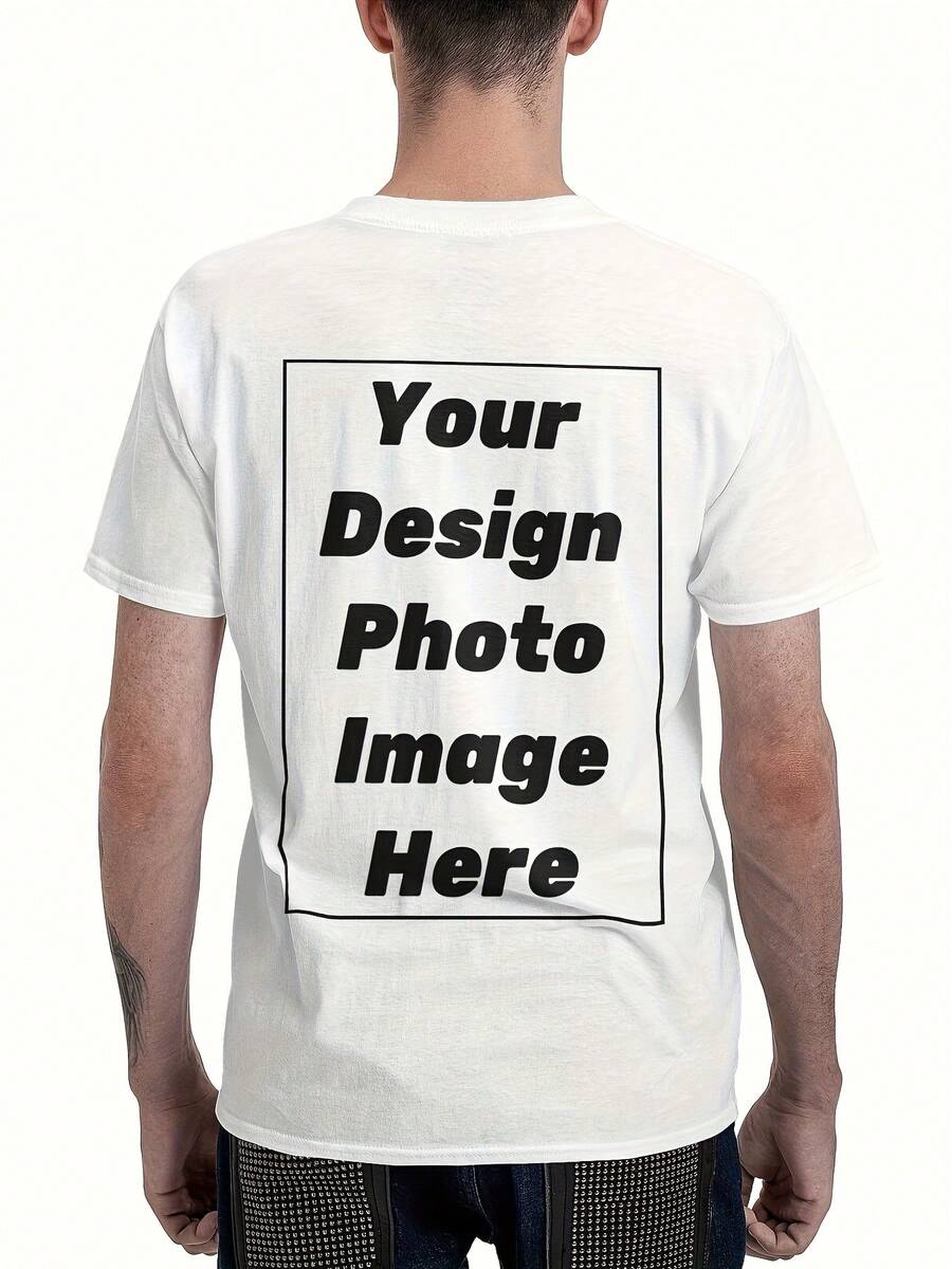 Oversized Custom T-Shirt Personalized Back Side Plus Size Tee Pure Cotton Tshirt - Add Your Image Photo Design - Men Women Adult Unisex Size - Solid Crew Neck Short Sleeve Tee Soft Comfortable Casual Workout Sportswear - White - View 1
