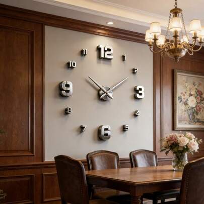 现代16英寸DIY亚克力挂钟 | 大型静音无滴答挂钟，适用于客厅、卧室、厨房 | 可定制黑色数字装饰挂钟 | 简约设计，安装简便，是家庭办公室装饰的理想之选