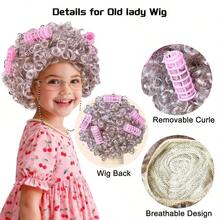 Days Of School Old Lady Wig Costume Kids Girl, Grandma Wig Costume For Kids Girls, Granny Costume Gay Wig With Accessories For Halloween Cosplay - Color A - 查看 4