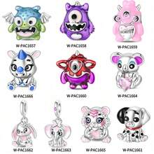 1 Piece Silver Plated Munchkin Blue Green Little Monster Purple Coat One-Eyed Little Monster Pink Leather Flame Little Monster Little Rhino Beads Garden Bunny Delicate Little Elephant Pendant Little Koala Little White Tiger Puppy Beads Beads Beading Suitable For Original Serpentine Bracelet Necklace Bracelet Beads DIY Jewelry Making Luxury Girlfriends Gift - Multicolor - View 1