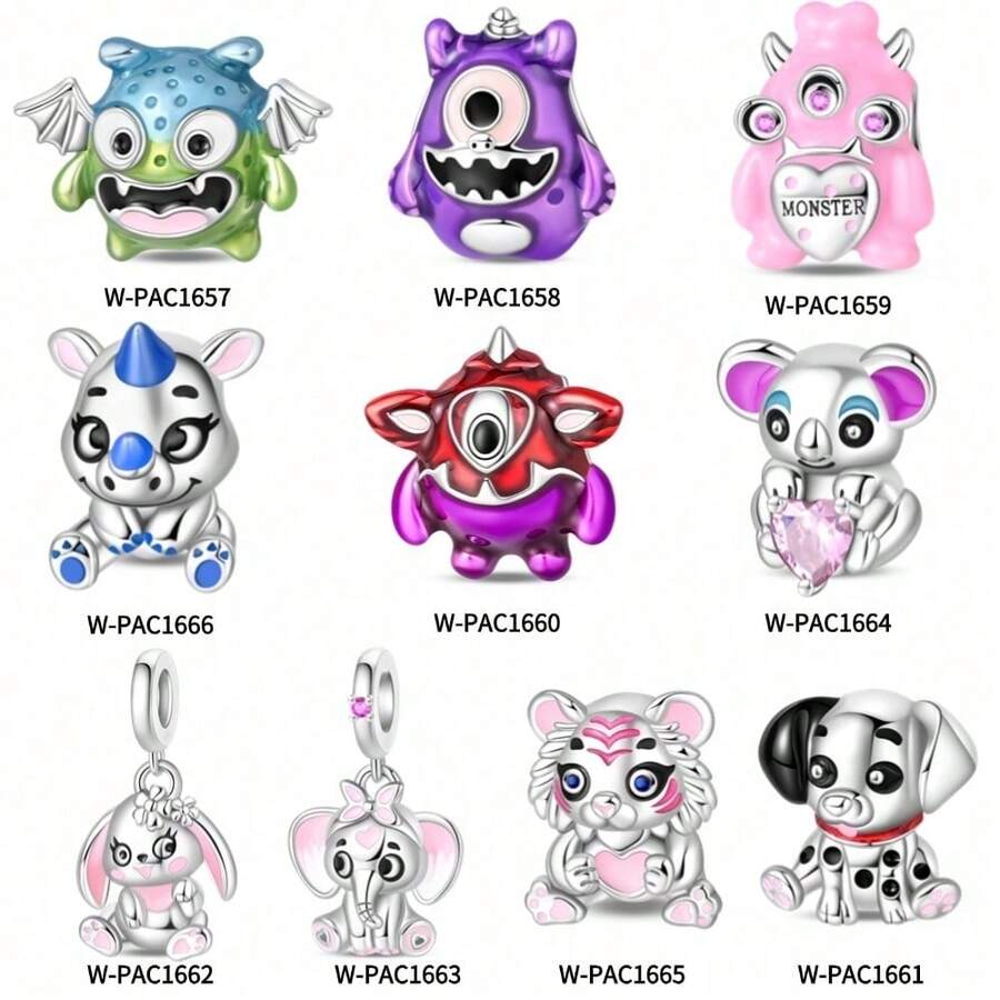 1 Piece Silver Plated Munchkin Blue Green Little Monster Purple Coat One-Eyed Little Monster Pink Leather Flame Little Monster Little Rhino Beads Garden Bunny Delicate Little Elephant Pendant Little Koala Little White Tiger Puppy Beads Beads Beading Suitable For Original Serpentine Bracelet Necklace Bracelet Beads DIY Jewelry Making Luxury Girlfriends Gift - Multicolor - View 1