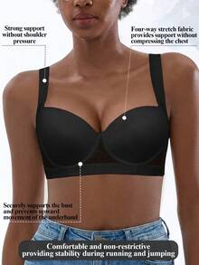 Women's Black Push Up Bra - Comfortable, Breathable & Wide Straps With Side Coverage - Black - View 4