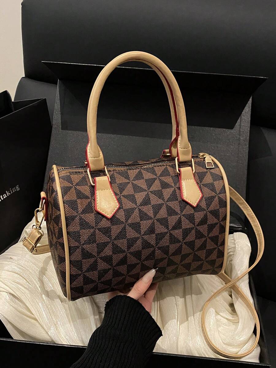 2026 New Arrival Women's Boston Pillow Bag, Fashion High-End PU Printed Handbag & Shoulder Bag - Coffee - View 1