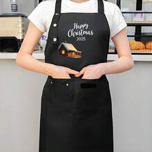 1 Piece Christmas Kitchen Apron| Sleeveless Design With Pockets, Made Of Polyester, Very Suitable For Home Cooking, Restaurants, Food Trucks, And Food Service Attire - AZX0001 - 查看 2