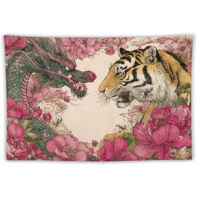 1PC Tiger And Dragon Confrontation Pattern Tapestry, Large Wall Hanging Art Decorative Banner Background Cloth, Suitable For Bedroom, Living Room, Dormitory | Ideal For Room Decoration, Outdoor Activities And Home Wall Flags, Atmospheric Decoration, Dormitory, Wall Banner, No Power Required, Souvenir | Wall Hanging Art