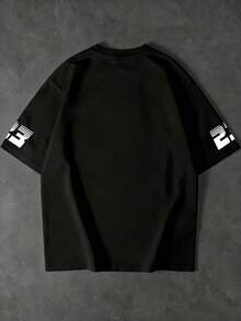 Teen Boys' Fashion Sporty College Style Letter Graphic Print Short Sleeve T-Shirt - Black - View 6