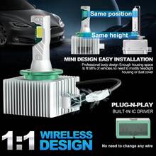 TOAUTO 2个150W 60000LM D1S D3S LED汽车大灯灯泡 D2S/R D4S/R涡轮增压灯 冷白光 汽车灯 即插即用 - A - 查看 8