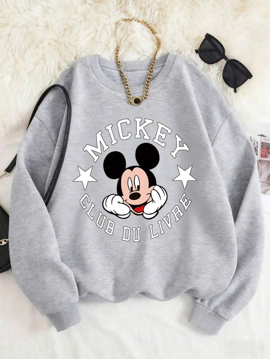 New Arrival | Disney Officially Licensed Mickey Mouse Print Gray Crewneck Sweatshirt For Kids 1-14 Years, Unisex, 100% Polyester, Ultra Comfortable & Super Soft, Relaxed Fit, Stylish, Eye-Catching, Head-Turning, Versatile For Daily Wear, Perfect For School Runs, Disney Limited Edition Design, Ideal For Fall/Winter/Spring, Express Delivery - Xám - Xem 1