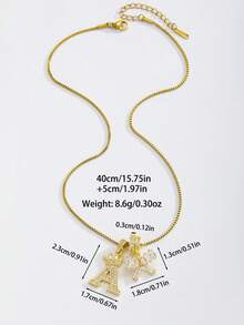 1 pieza Collar con colgante de corona con letra y gema de corazón de circonita cúbica rosa, de acero inoxidable, para uso diario, regalo de San Valentín/cumpleaños para mujeres - Dorado - Ver 4