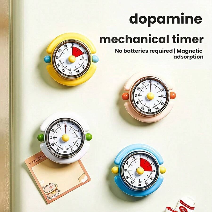 Colorful 60-Minute Mechanical Timer With Magnetic Base & No Battery Operation - Retro Analog Hourly Countdown Clock Suitable For Kitchen, Office Desk, Productivity, Gift For, Or Meetings - Plastic - Multicolor - View 1