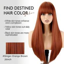 26 Inch Ginger Straight Wig, Bangs Wig, Synthetic Wig, Suitable For Daily Wear And Parties - Multicolor - View 5