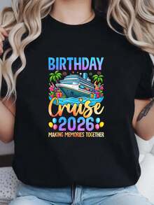 Birthday Cruise 2026 Trip Funny Cruise Birthday Party T-Shirt - Fashionable, Casual, Breathable And Comfortable Round-Neck Printed Short-Sleeved T-Shirt, 100% Cotton T-Shirt - Black - View 6