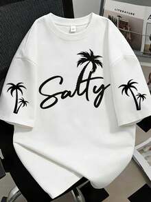 Women's Salty Beachy Top: Cute Vacation Tee With Palm Tree Graphic For Summer - White - View 1
