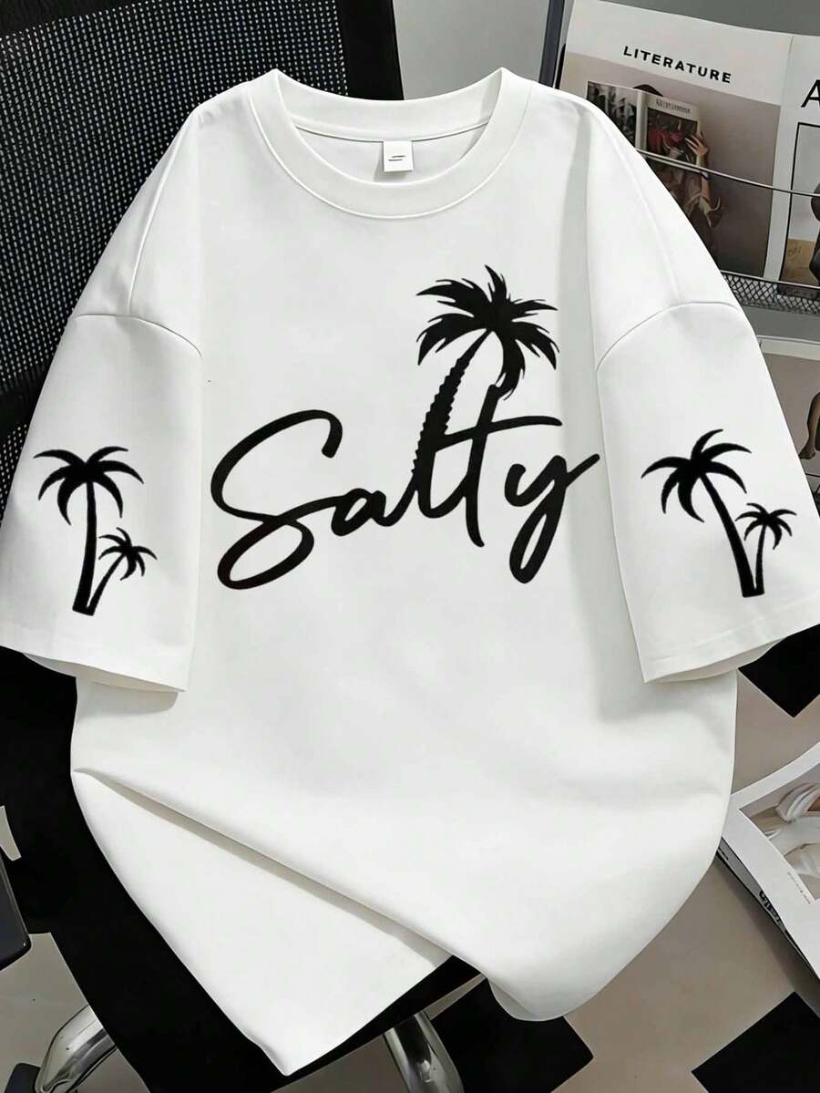 Women's Salty Beachy Top: Cute Vacation Tee With Palm Tree Graphic For Summer - White - View 1