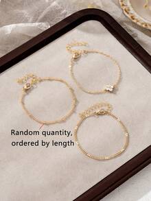 3pcs Elegant Cubic Zirconia Flower Layered Bracelet Set, Suitable For Women's Daily, Date, Party, Gathering (Bead Quantity Random) - Yellow Gold - View 6