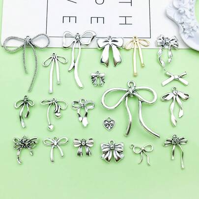 15/20pcs Alloy Bowknot Charms Pendants Links Bow Tie Connector Charms Bow Earring Charms Christmas Jingle Bell Bow Charms For DIY Necklace Bracelet Jewelry Making