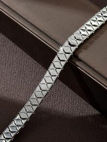 1pc Luxury Bracelet, 18K White Gold Plated With Cubic Zirconia Diamond & Bow Decor Chain, Suitable For Women's Party Wear - Silver - View 3