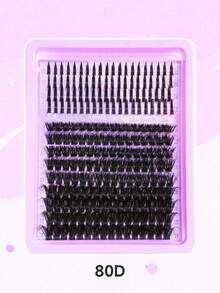 224片D卷翘QUAFFLY假睫毛套装，80D浓密型和尖头混合，DIY假睫毛嫁接套装，含睫毛粘合剂和封口镊子，单根假睫毛，长度混合，打造漫画风格 - 黑色 - 查看 10