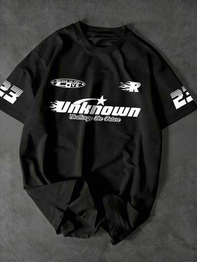 青少年男童时尚运动学院风字母图案印花短袖T恤