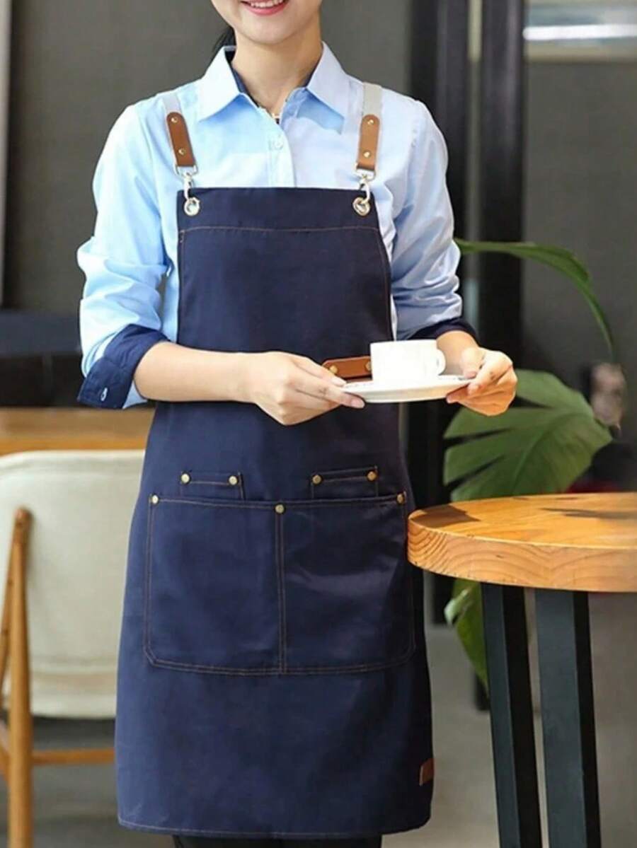 1pc Durable Waterproof Canvas Work Apron With Pockets And Adjustable Strap, Suitable For Nail Salons, Cafes, Restaurants, Bars, Bakeries And Staff ﻿ - Multicolor - View 1